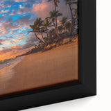 Extra large framed canvas of Palm Beach with textured black and colorful art, ideal for living room decor.