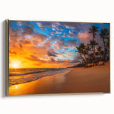 Framed canvas depicting a vintage-style Florida Palm Beach landscape in black and gold tones, suitable for bedroom wall art.