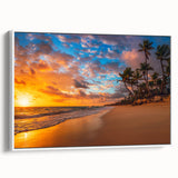 Vintage poster art of Palm Beach with colorful palette on extra large framed canvas, ideal for living room decor.