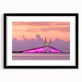 Extra large abstract art print of colorful, textured Tampa scenery on a black framed canvas, ideal for living room decor.