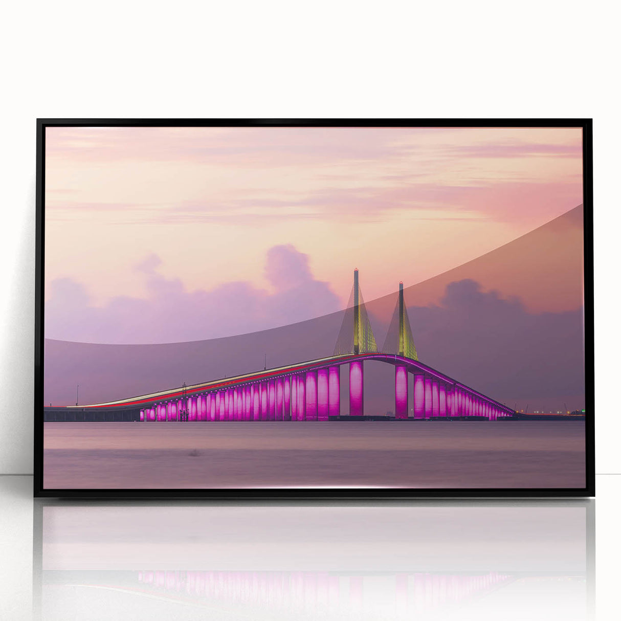 Large abstract wall art depicting Tampa scenery in black and white on a framed acrylic, suitable for modern art wall decor.