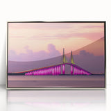 Mid-century modernist art of Tampa skyline in silver acrylic frame, ideal for nursery wall decor.