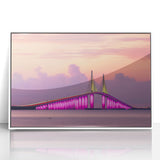 Framed acrylic print of Tampa skyline in art deco style with pastel shades, ideal for modern art wall decor.
