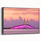 Black and white framed canvas of Tampa landscape, ideal for bedroom wall art in a vintage poster style.