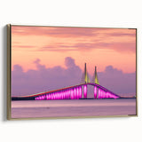 Framed canvas featuring a vintage-style landscape painting of the Tampa skyline in muted gold and black tones.