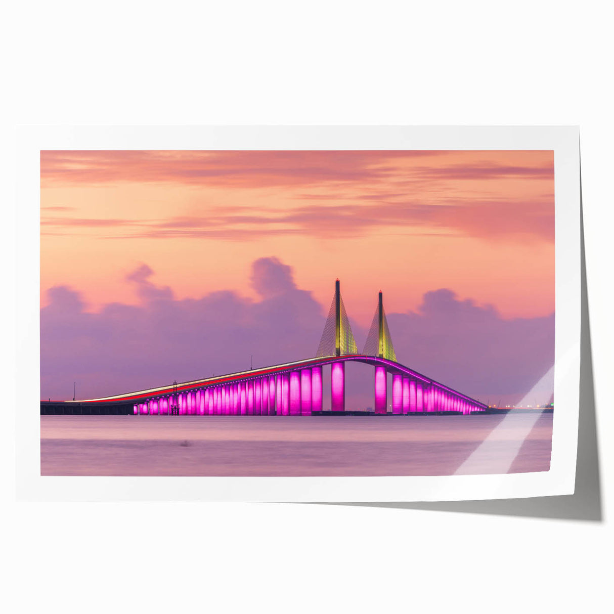 Rolled print of Tampa scenery with soft pastel shades, ideal for art wall dining room.