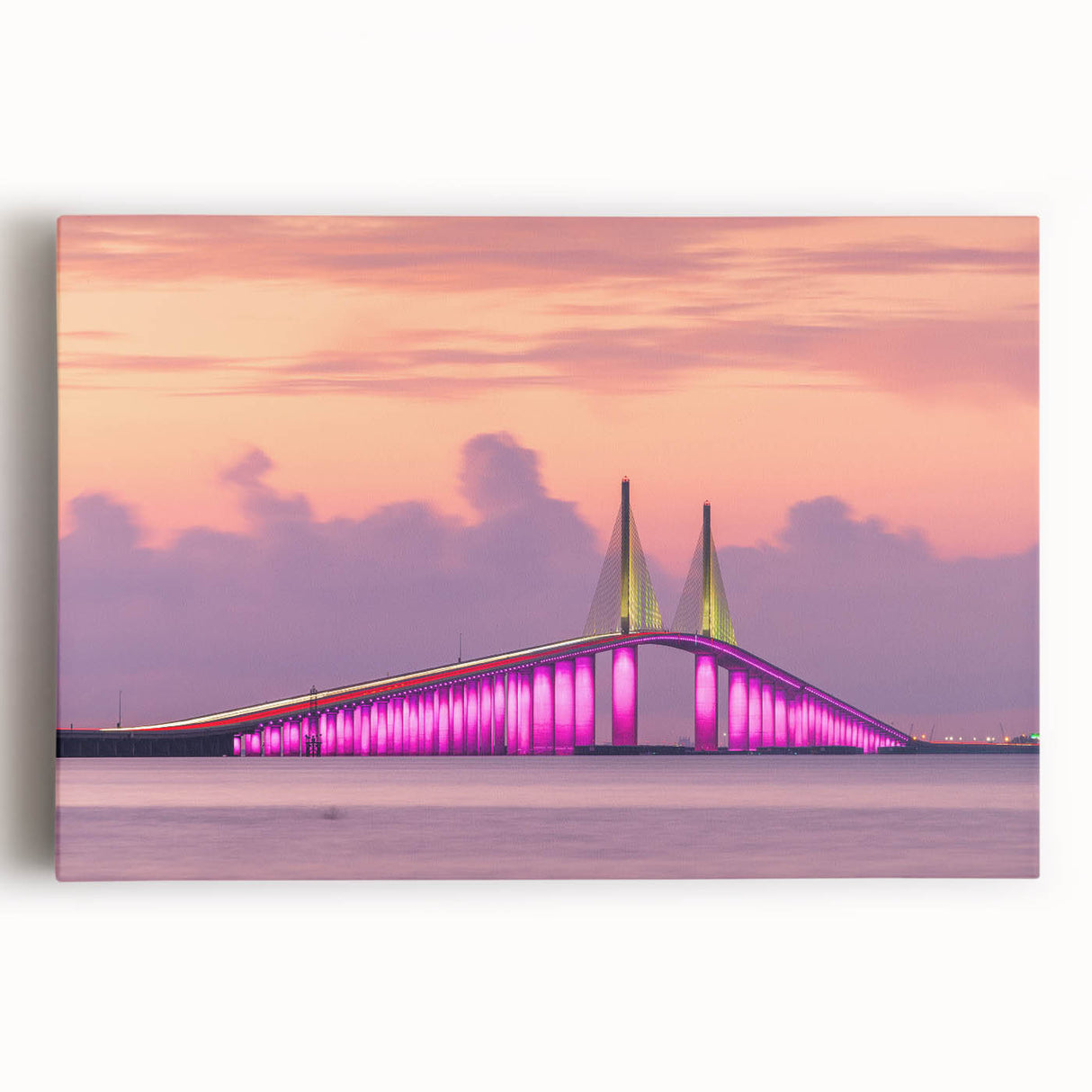 Black and white photograph of Tampa skyline on large stretched canvas, suitable for kitchen wall art.