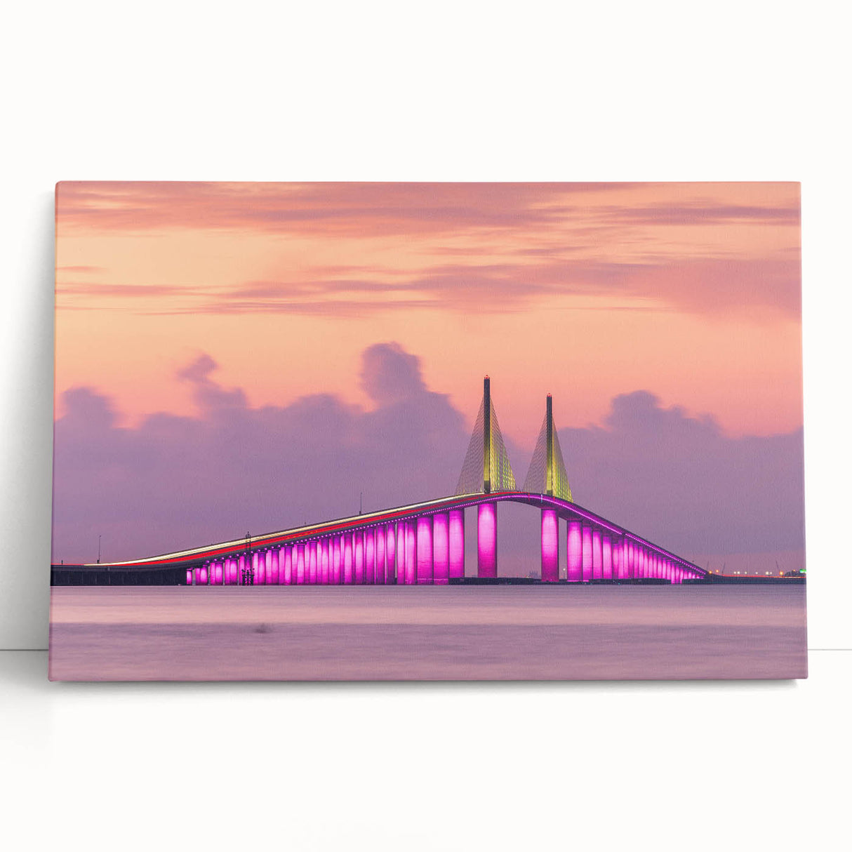 Black and white large art print of Tampa skyline on stretched canvas, ideal for kitchen wall art or bedroom.