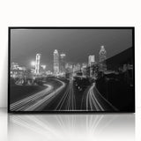 Large abstract wall art featuring a stylized Atlanta skyline in muted gray and black tones, framed acrylic.