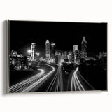 Framed canvas featuring a colorful Atlanta skyline landscape, ideal for enhancing a modern living room decor.