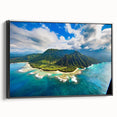 Black and white framed canvas of Kauai landscape, ideal for bedroom wall art.