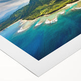 Art deco poster of Kauai landscape in pastel colors on rolled canvas, suitable for dining room wall art.