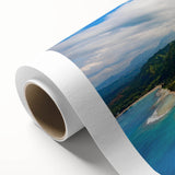 Art deco poster of Hawaii's Kauai scenery on rolled canvas, with soft pastel hues, ideal for nursery wall art.