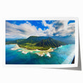Extra large rolled print of Kauai landscape with lush greenery and waterfalls, ideal for art wall dining room.