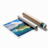Extra large rolled print of Kauai, Hawaii, featuring vibrant green and blue floral scenery.