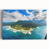 Black and white stretched canvas of Kauai landscape, ideal for kitchen wall art.
