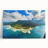 Black and white photo of Kauai's coastline on stretched canvas, ideal for kitchen wall art or bedroom ambiance.
