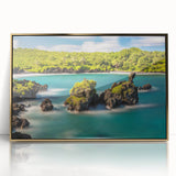 Framed acrylic print of a serene Maui landscape in soft pastel shades, ideal for modern art wall decor.