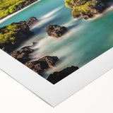 Art deco poster of Maui scenery in pastel shades on rolled canvas, ideal for dining room wall art.