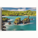 Black and white photograph of a Maui beach scene on stretched canvas, suitable as large kitchen wall art.