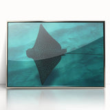 Mid-century modernist art depicting Oahu, Hawaii in muted colors on a silver-framed acrylic print.
