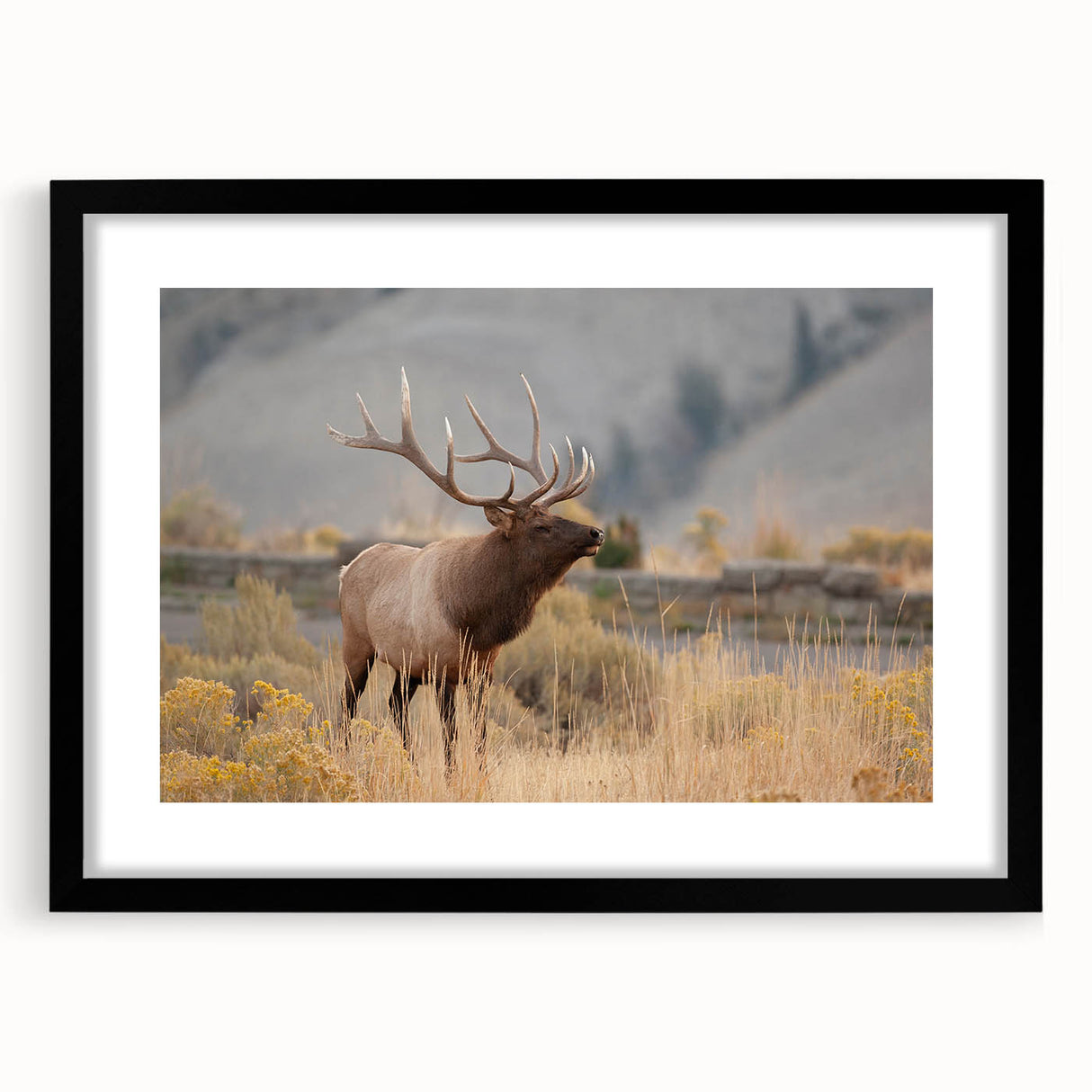 Abstract art print featuring vibrant, colorful textures of Idaho scenery, on a large black-framed canvas.