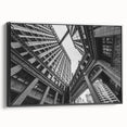 Black and white framed canvas of Chicago skyline, perfect for bedroom wall decor, featuring a vintage poster style.