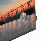 Large abstract depiction of Lake Michigan in muted blue tones on acrylic glass.