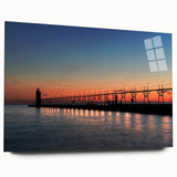 Large abstract wall art of Lake Michigan with soft blue and gray tones on acrylic glass.