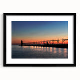 Extra large abstract art print of Lake Michigan with vibrant, colorful textures on a black framed canvas.