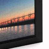 Extra large black wall art of Lake Michigan, featuring vibrant, textured colors on framed canvas.