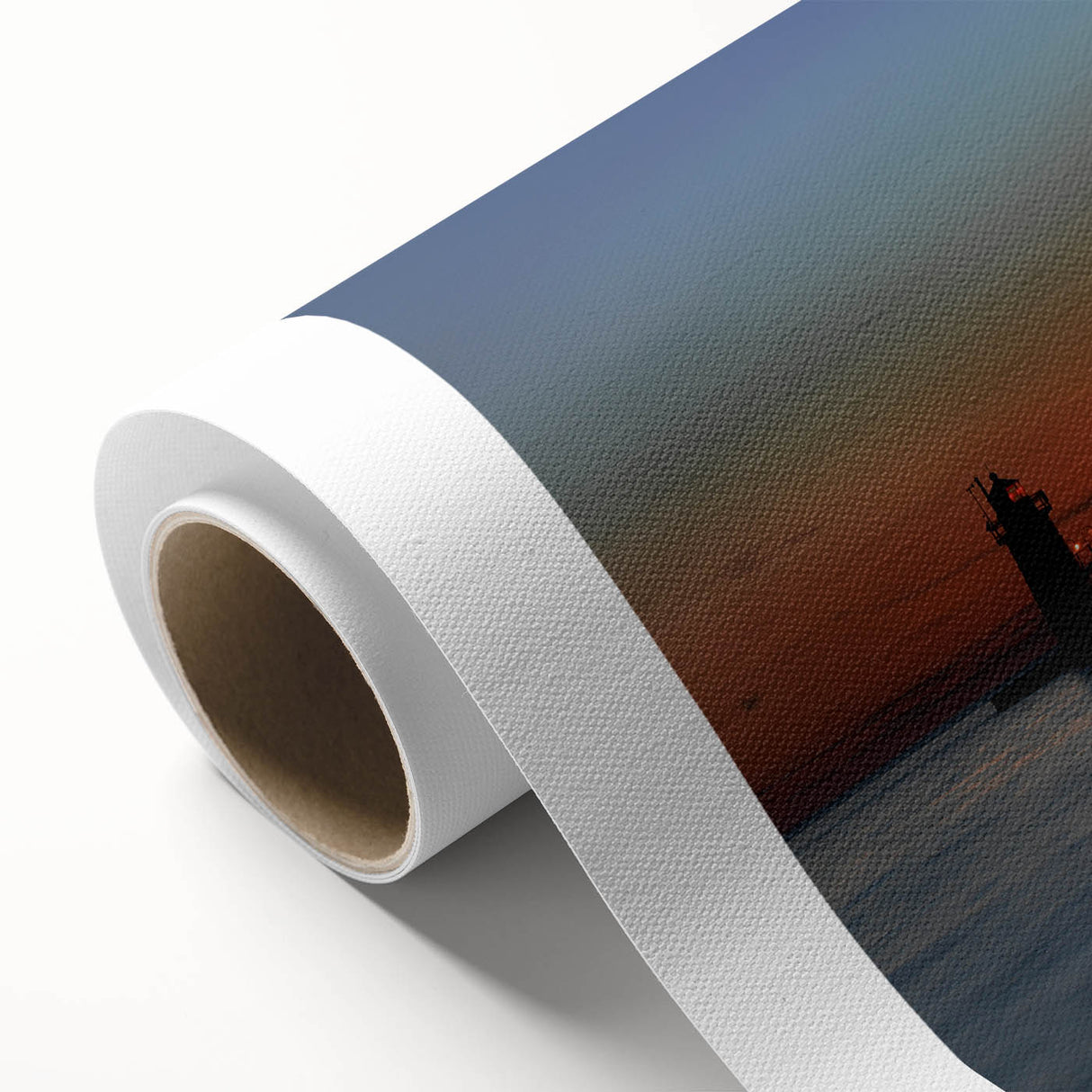 Art deco poster of Lake Michigan with muted blues and grays on rolled canvas, ideal for nursery wall art.