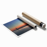 Extra large wall art featuring a serene Lake Michigan scene with soft blue tones on a rolled canvas.
