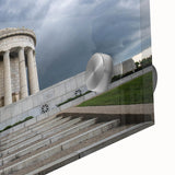 Large abstract wall art featuring a mid-century modernist style Indiana landscape in muted earth tones on acrylic glass.