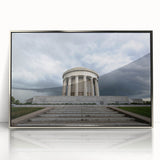 Mid-century modernist art depicting Indiana scenery in muted earth tones on a framed acrylic print.