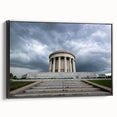 Framed canvas featuring a black and white vintage poster art of an Indiana landscape, ideal for bedroom wall decor.