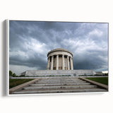 Vintage poster art of Indiana scenery on framed canvas, featuring colorful imagery against a black background.