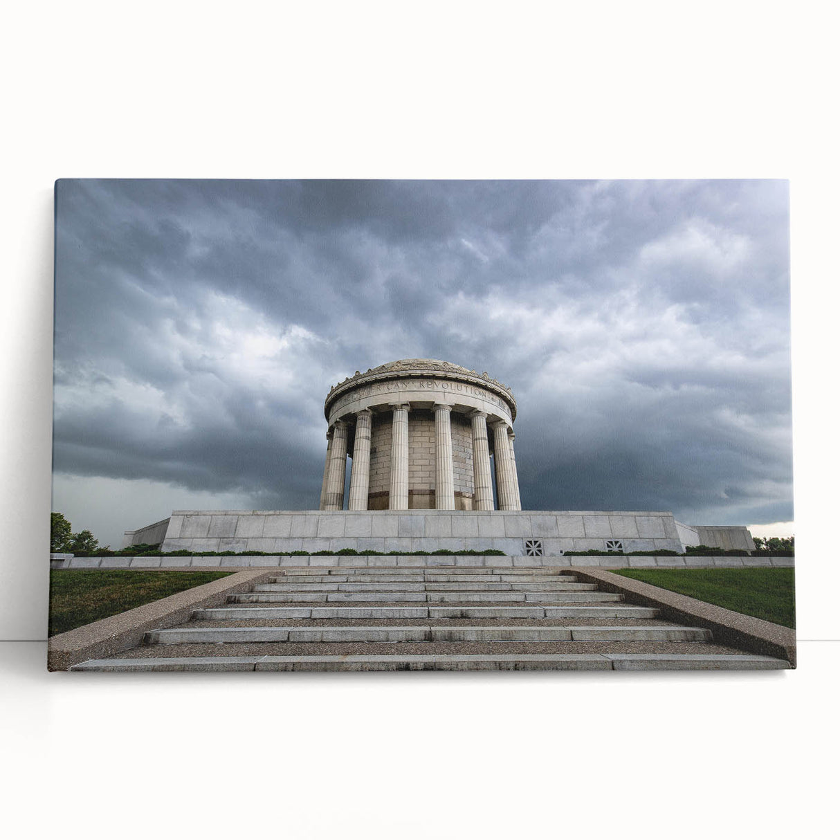 Black and white stretched canvas featuring a serene Indiana landscape, ideal for kitchen wall art or bedroom decor.