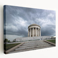 Large canvas print of a serene Indiana landscape in muted green and blue tones, suitable for kitchen wall art.
