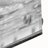 Mid-century modernist depiction of Iowa scenery in muted earth tones on large acrylic glass, ideal for dining room art.