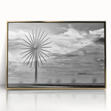 Mid-century modernist acrylic print of Iowa scenery in gold tones, ideal for nursery wall decor.