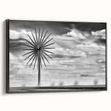 Black and white landscape art painting of Iowa scenery on framed canvas, ideal for bedroom wall decor.