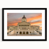 Abstract art print of textured Kansas scenery in vibrant colors on a large framed canvas, ideal for living room decor.
