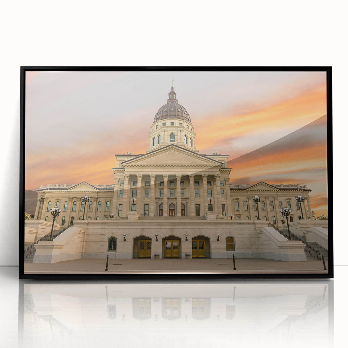 Large abstract wall art depicting a Kansas scenery in black and white tones on a framed acrylic.