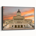 Black and white framed canvas of Kansas landscape, vintage poster style, ideal for bedroom wall art.