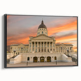 Black and white framed canvas of Kansas landscape, vintage poster style, ideal for bedroom wall art.