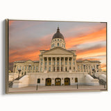 Framed canvas depicting a vintage-style Kansas landscape in muted gold and black tones, suitable for bedroom decor.