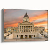 Framed canvas of a Kansas landscape painting in muted earth tones, ideal for enhancing a living room or office space.