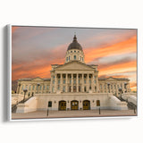 Vintage poster art of Kansas scenery on extra large framed canvas, featuring colorful imagery against a black background.