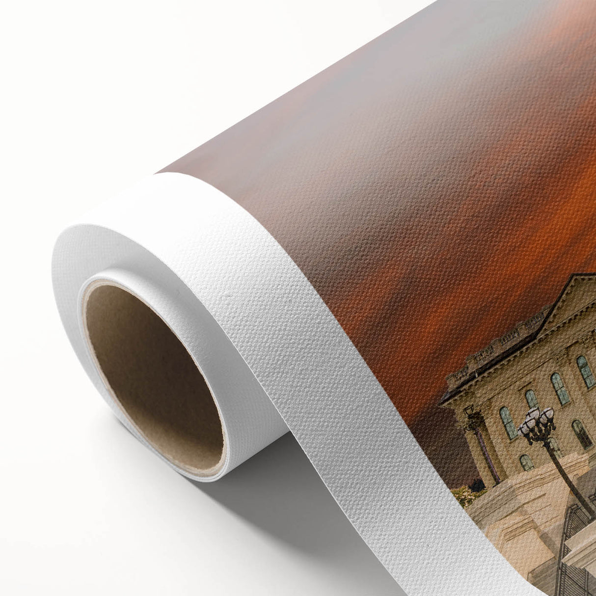 Art Deco style poster of Kansas scenery on rolled canvas, featuring muted earth tones, ideal for nursery wall art.